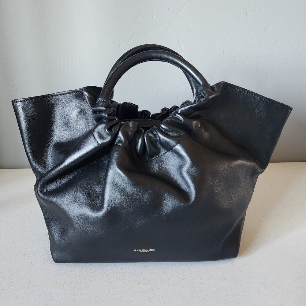 DeMellier Black Leather Drawstring Top Handle Satchel